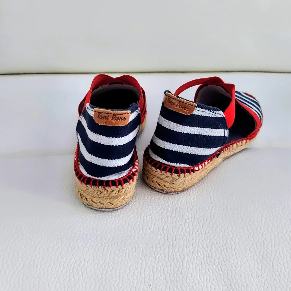 Toni Ponds Tarbes Mariner Espadrilles Blew/White Canvas Slinback Sz 37/6